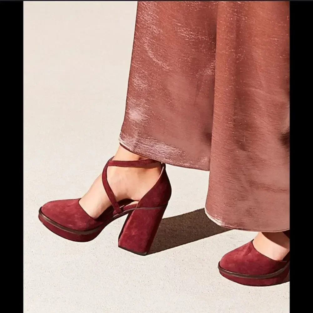 Free People size 41 10 Burgundy Remi Double Strap Suede Platform Shoes